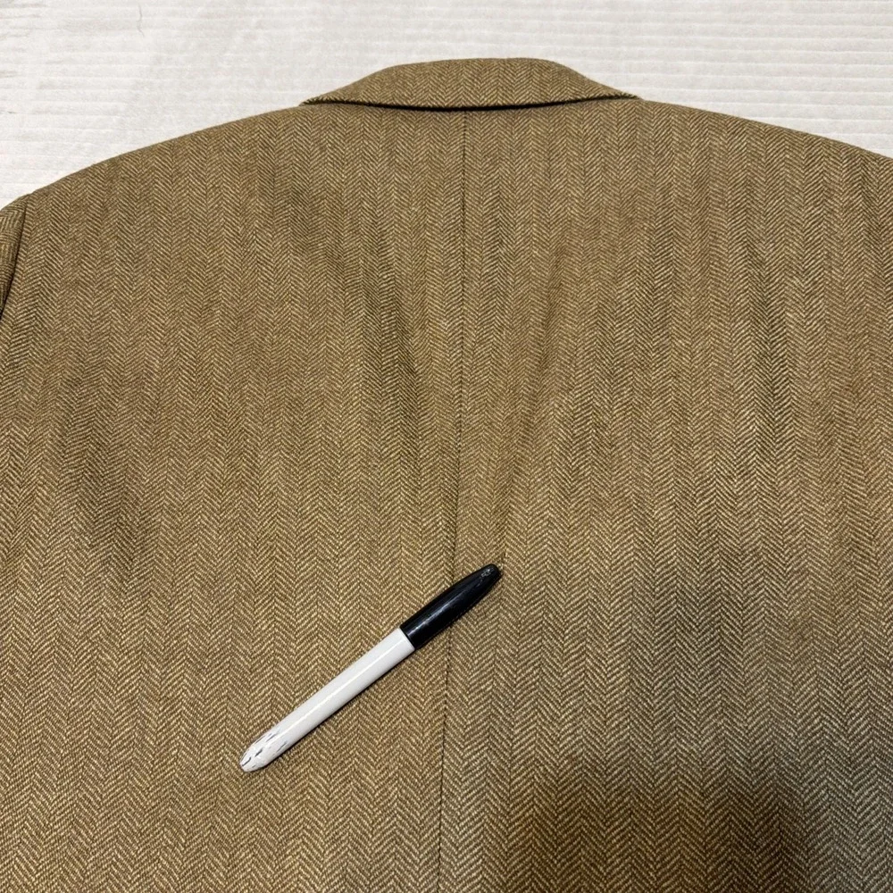Lands End Brown Herringbone Sport Coat Mens 42R Tweed Wool Jacket Blazer